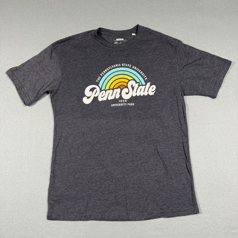 Pressbox Penn State University T-Shirt Mens Medium Charcoal Grey Retro Rainbow